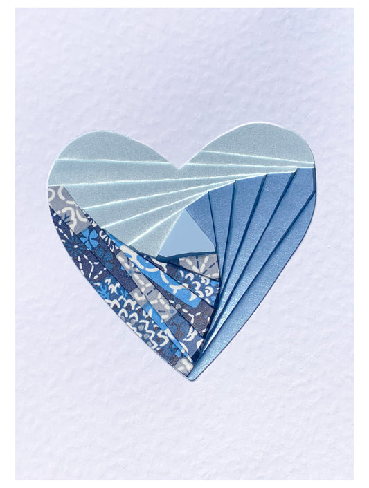 Handmade Heart Iris Fold Card - Blue Themed