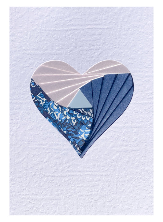 Handmade Heart Iris Fold Card - Blue/Silver Themed