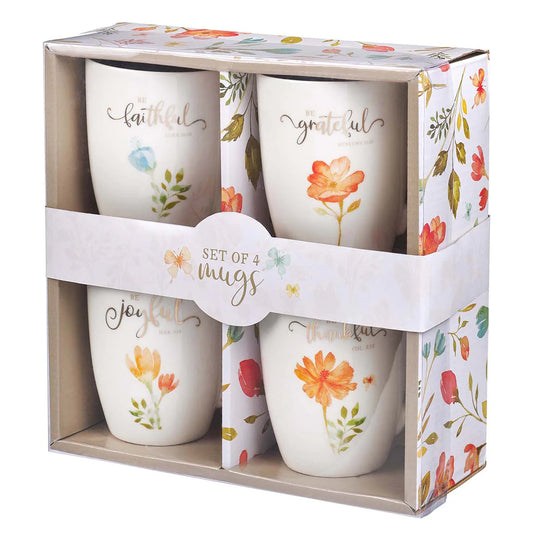 Ceramic Mug Set (4) - Faithful, Grateful, Joyful & Thankful