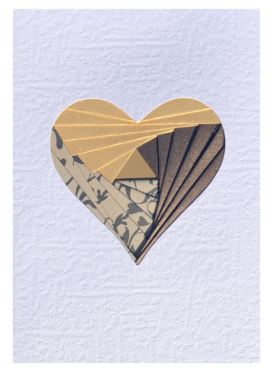 Handmade Heart Iris Fold Card - Gold/Brown Themed