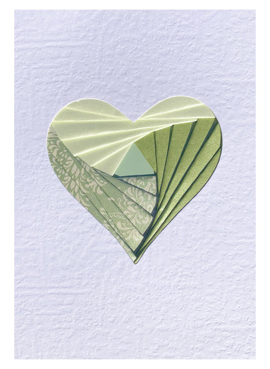 Handmade Heart Iris Fold Card - Green Themed