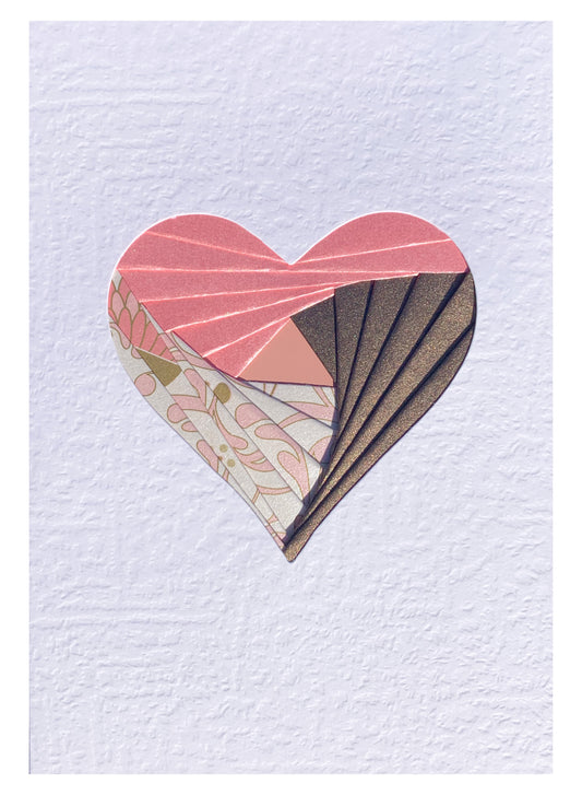 Handmade Heart Iris Fold Card - Pink/Brown Themed