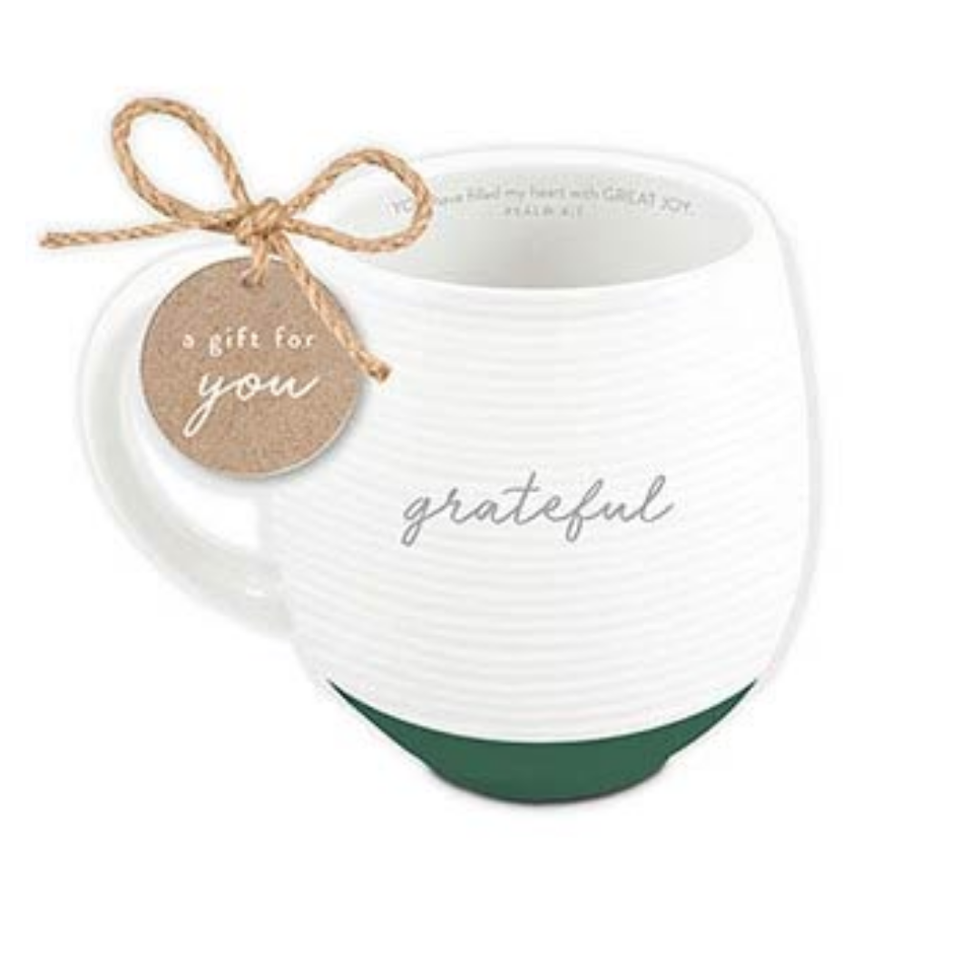 Ribbed Ceramic White Mug - Grateful