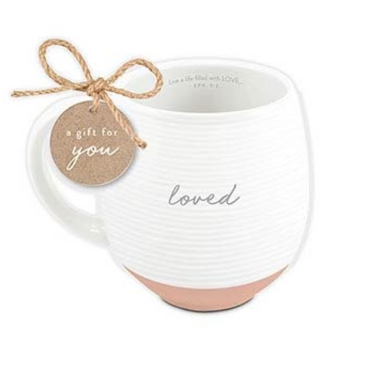 Ribbed Ceramic White Mug - Loved