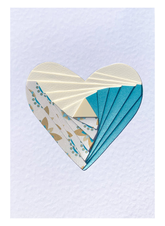 Handmade Heart Iris Fold Card - Teal Themed