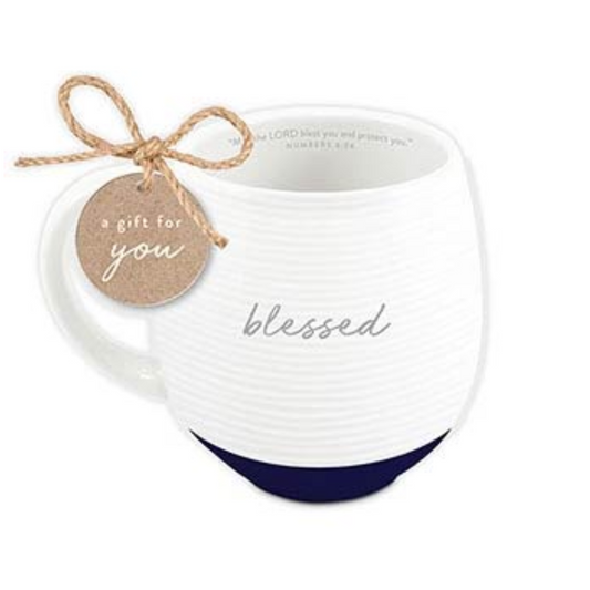 Ribbed Ceramic White Mug - Blessed