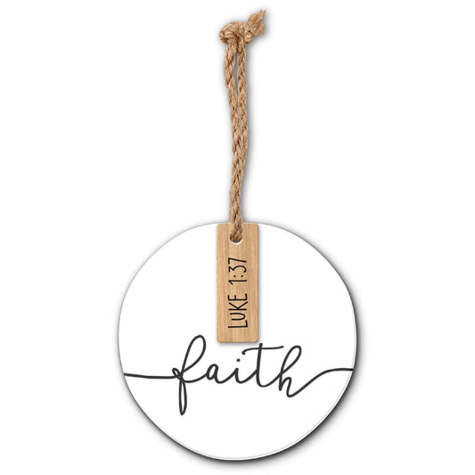 Simply Faith - White Wooden & Ceramic Ornament