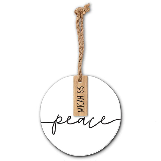 Simply Peace - White Wooden & Ceramic Ornament